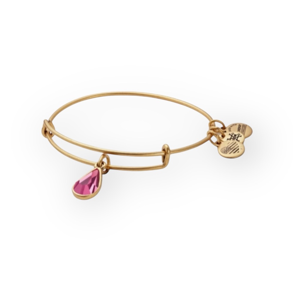 new Alex and Ani ꥟ Swarovski Crystal Birthstone Expandable Bangle ꥟ Gold + Pink